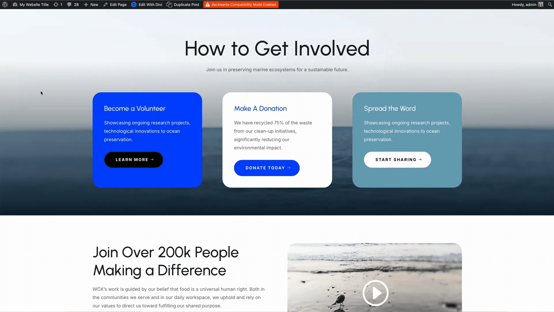 Message de compatibilité dans la barre d'administration